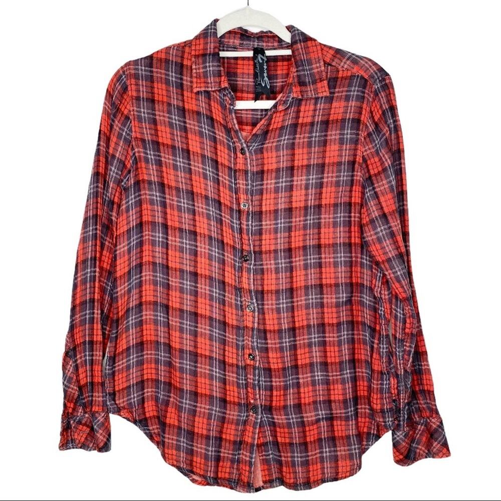 Men's Seven7 Red & Black Plaid Button Down Shirt Small